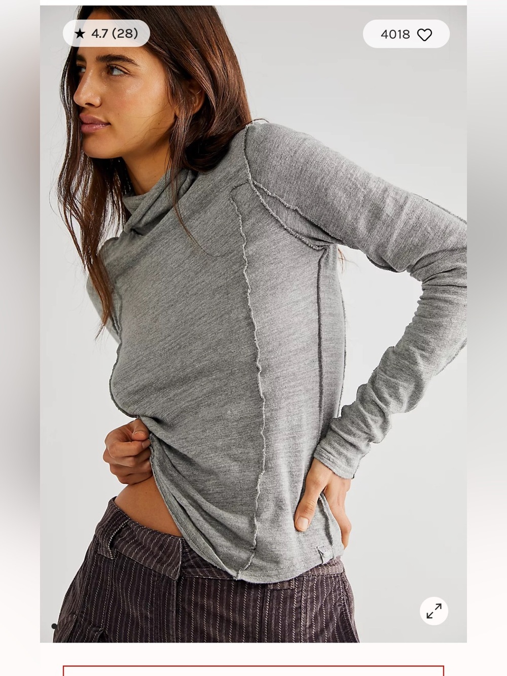 We The Free Gray Long Sleeve Raw-Seam Tee